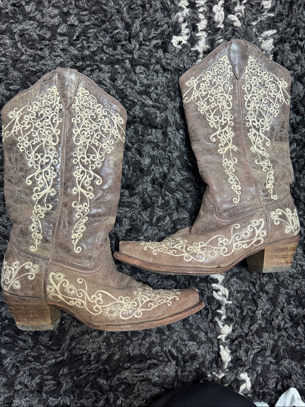 Brown Women's Embroidered Leather Western Boots